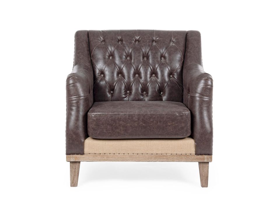 Living Room Armchair in Ash Wood and Ecoleather Homemotion - Helsy Viadurini