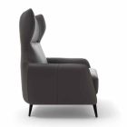 Leather Lounge Chair with Lacquered Metal Feet Made in Italy - Walnut Viadurini
