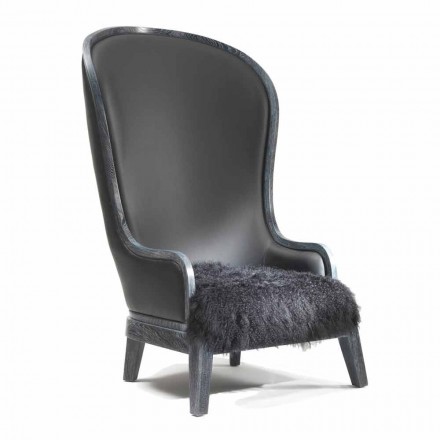 Eli leather armchair and black fur, classic luxury design Viadurini