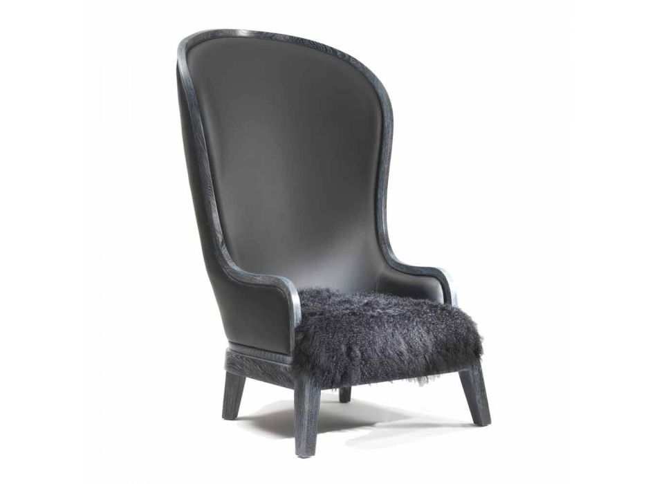 Eli leather armchair and black fur, classic luxury design