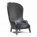 Black leather armchair Eli with fur, luxury design