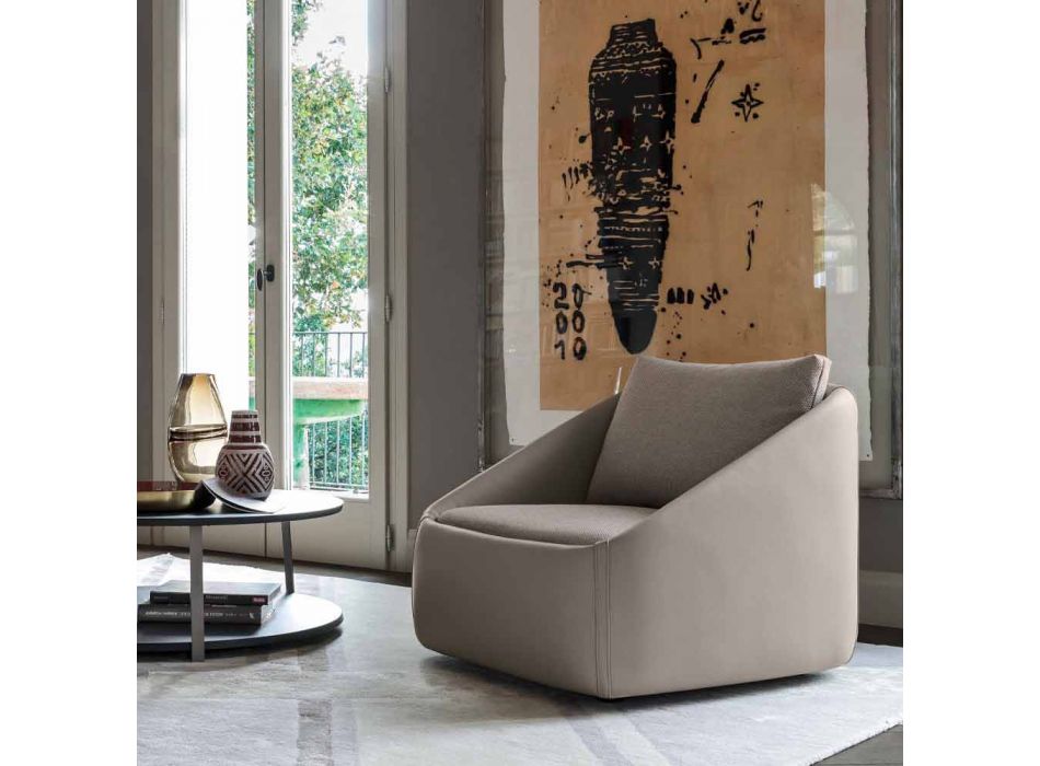 Living Room Armchair in High Quality Leather and Fabric Made in Italy - Amarena Viadurini