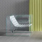 Living Room Armchair in Glass and Seat in White Leather Modern Design - Tecna Viadurini
