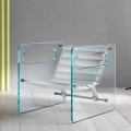 Living Room Armchair in Glass and Seat in White Leather Luxury Design - Tecna