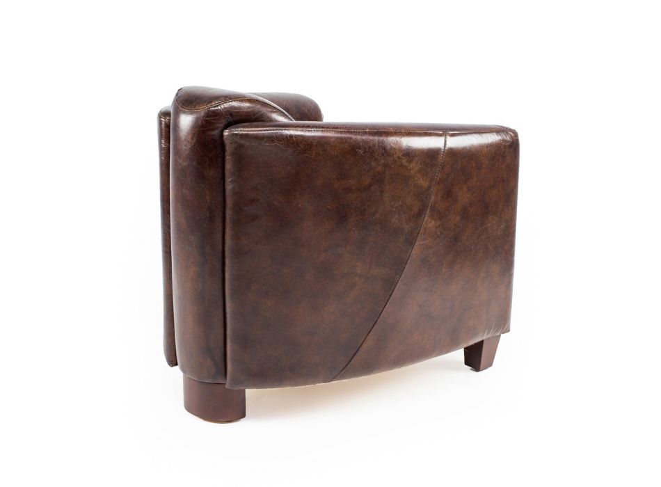 Living Room Armchair Entirely Made in Aged Effect Vintage Leather - Stamp Viadurini