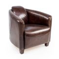 Living Room Armchair Entirely Made in Aged Effect Vintage Leather - Stamp