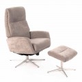Reclining Lounge Armchair with Footrest Upholstered in Velvet - Angelina