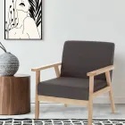Living Room Armchair in Solid Pine Wood and Dark Gray Fabric - Basilicata Viadurini