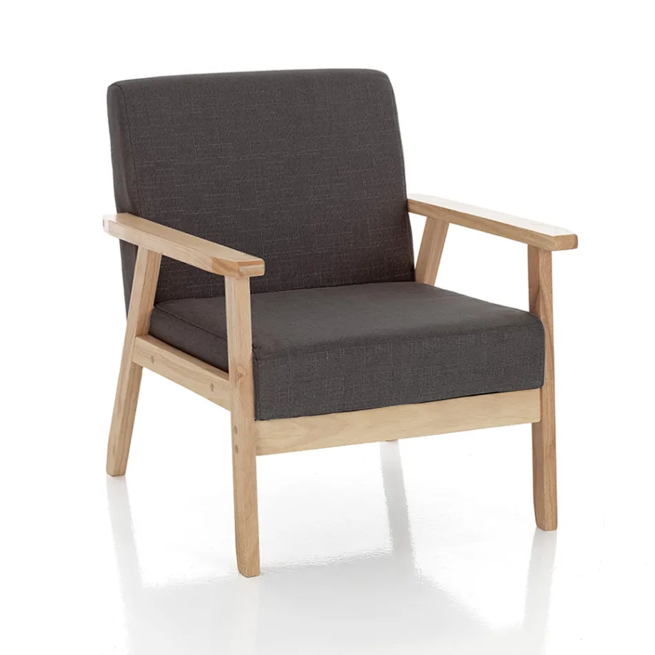 Living Room Armchair in Solid Pine Wood and Dark Gray Fabric - Basilicata Viadurini