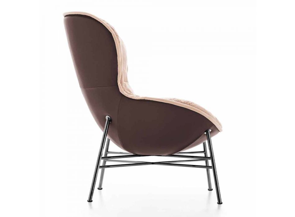 Living Room Armchair in Leather and Fabric with Chromed Base Made in Italy - Litchi Viadurini
