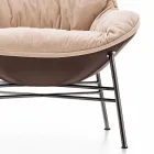 Living Room Armchair in Leather and Fabric with Chromed Base Made in Italy - Litchi Viadurini
