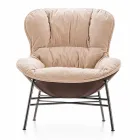 Living Room Armchair in Leather and Fabric with Chromed Base Made in Italy - Litchi Viadurini