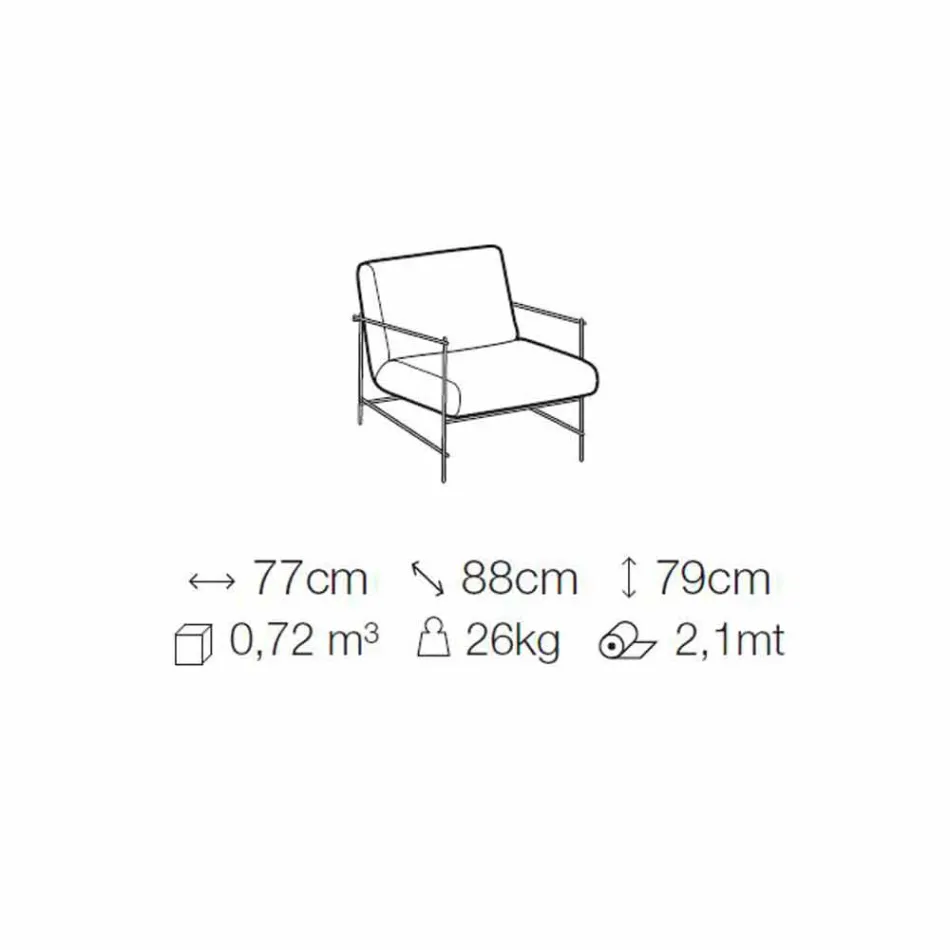 Fabric Living Room Armchair with Metal Structure Made in Italy - Manila Viadurini