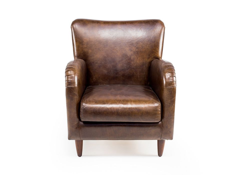 Living Room Armchair Made of Aged Effect Vintage Leather - Stamp Viadurini