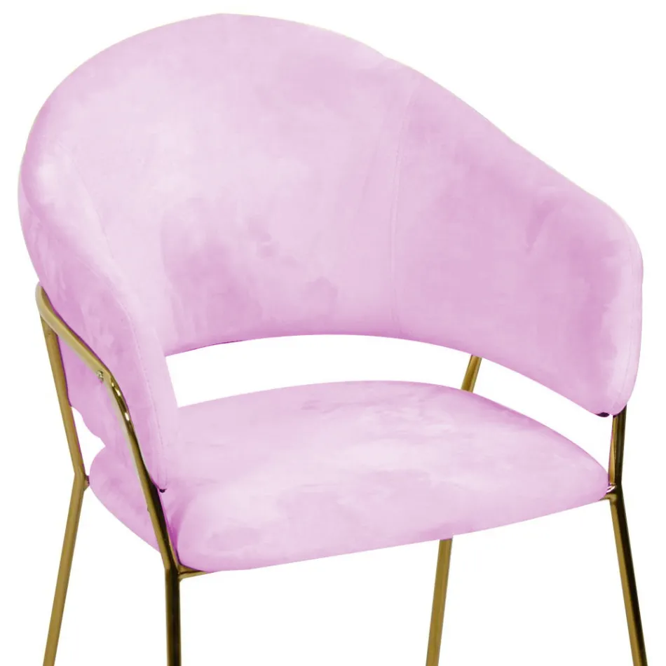 Living Room Armchair Made of Gold Metal and Pink Velvet - Shell Viadurini
