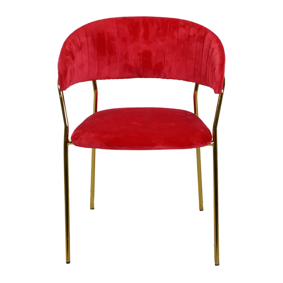 Living Room Chair Made of Gold Metal and Red Velvet - Beach Viadurini