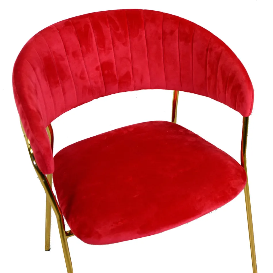 Living Room Chair Made of Gold Metal and Red Velvet - Beach Viadurini