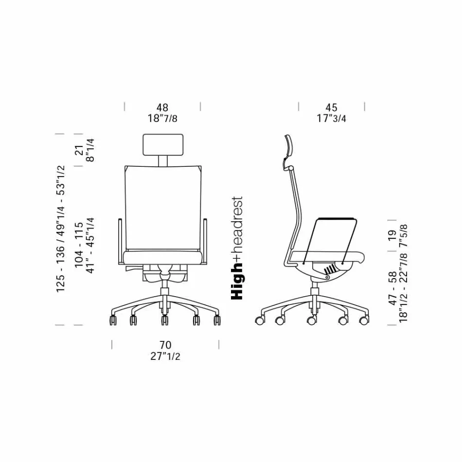 Ergonomic Swivel Office Chair with Wheels and Headrest - Gimiglia Viadurini