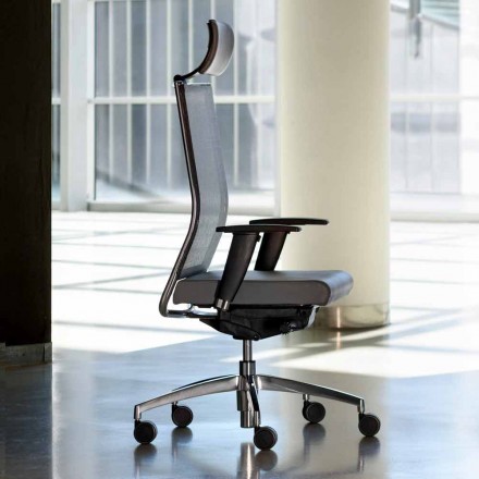 Ergonomic Swivel Office Chair with Wheels and Headrest - Gimiglia Viadurini