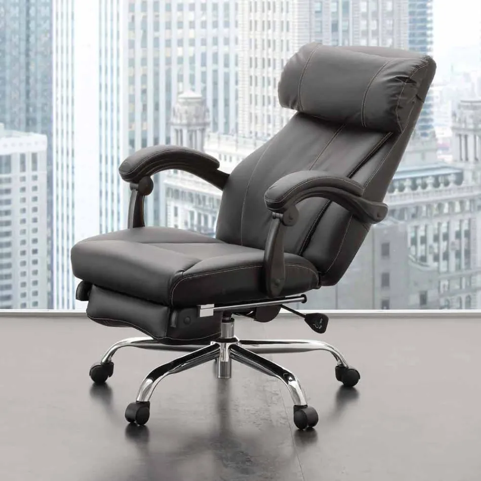 Swivel and Reclining Office Armchair in Black Ecoleather - Nazzareno Viadurini