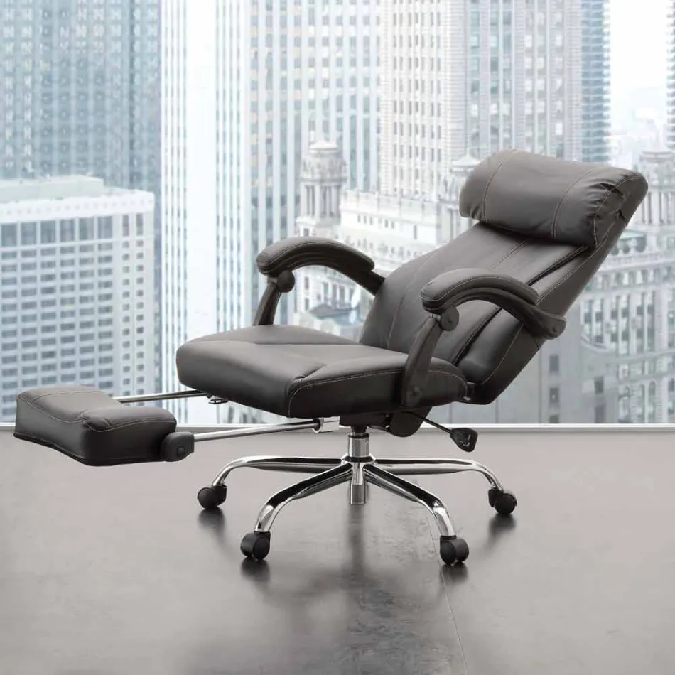Swivel and Reclining Office Armchair in Black Ecoleather - Nazzareno Viadurini