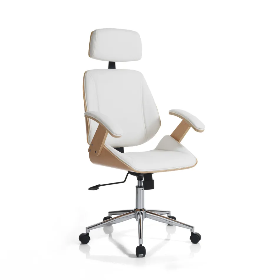 Office Armchair in Wood, Synthetic Leather and Metal - Alaccia Viadurini