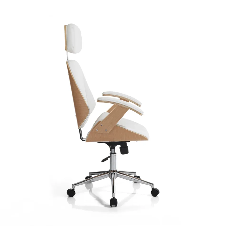 Office Armchair in Wood, Synthetic Leather and Metal - Alaccia Viadurini