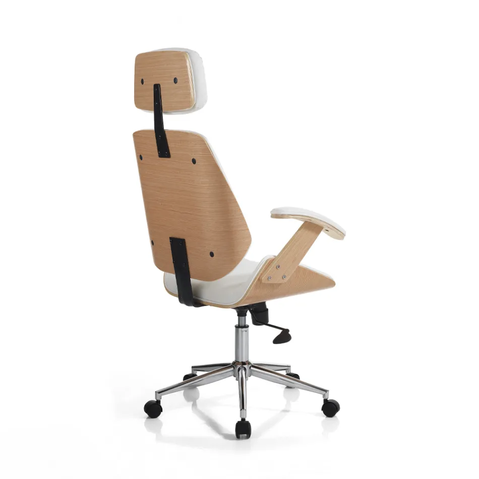 Office Armchair in Wood, Synthetic Leather and Metal - Alaccia Viadurini