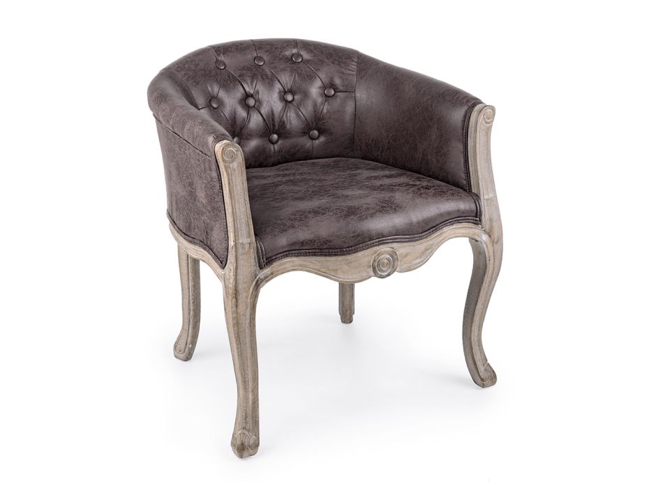 Classic Design Armchair in Wood and Eco-Leather Effect Seat - Katen