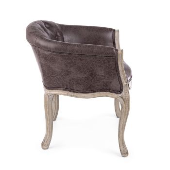 Classic Design Armchair in Wood and Eco-Leather Effect Seat - Katen
