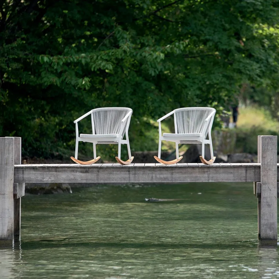 Garden Rocking Armchair in Solid Wood and Fabric - Smart by Varaschin Viadurini