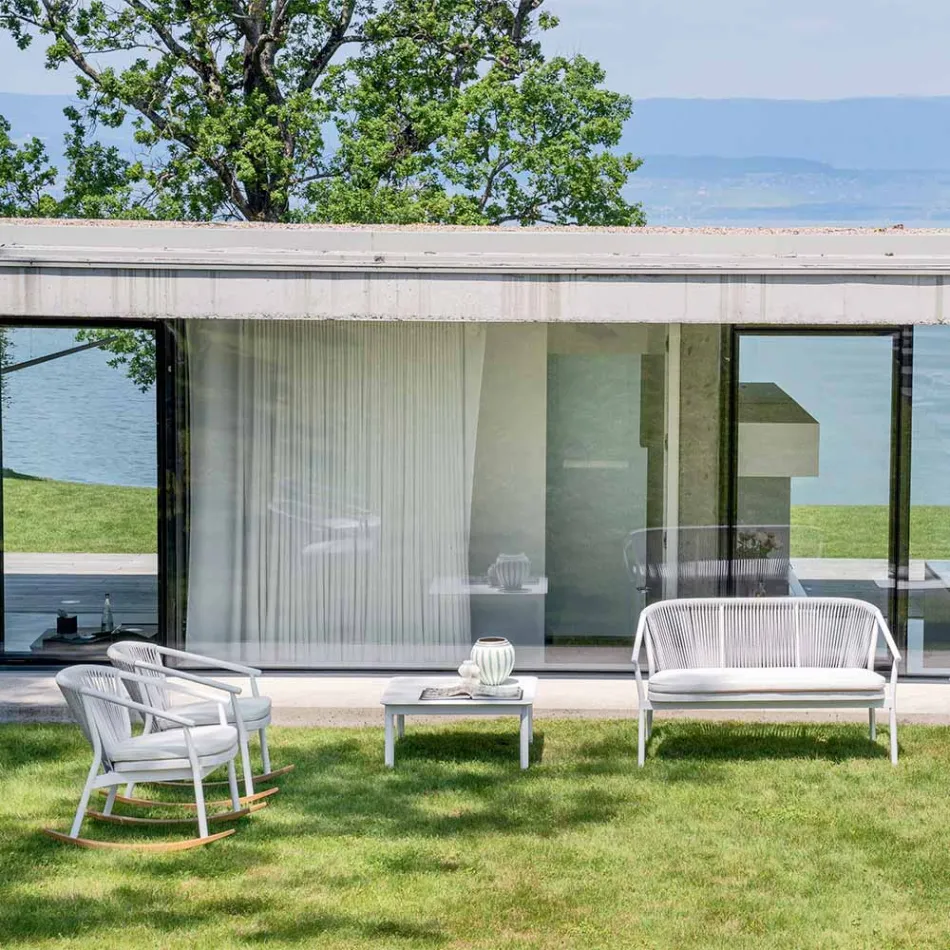 Garden Rocking Armchair in Solid Wood and Fabric - Smart by Varaschin Viadurini