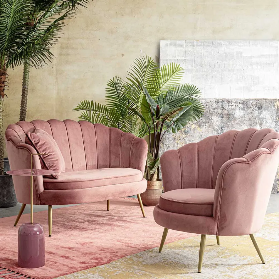 Elegant Upholstered Living Room Armchair Velvet Effect 3 Finishes - Geppy Viadurini