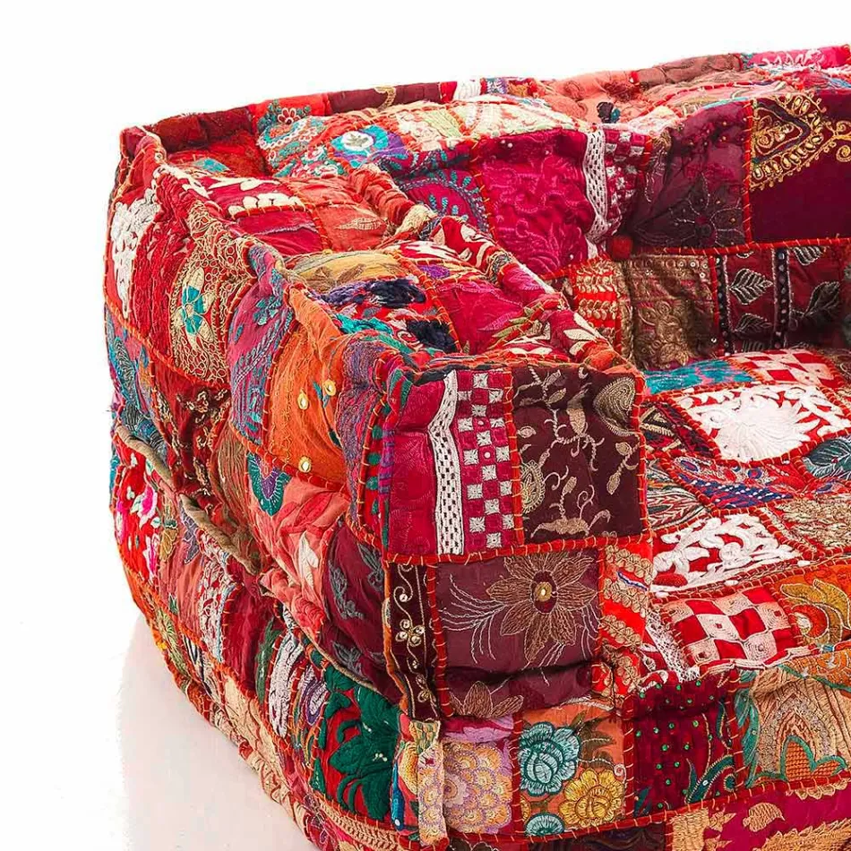 Ethnic Lounge Armchair in Patchwork Fabric and Velvet - Fiber Viadurini