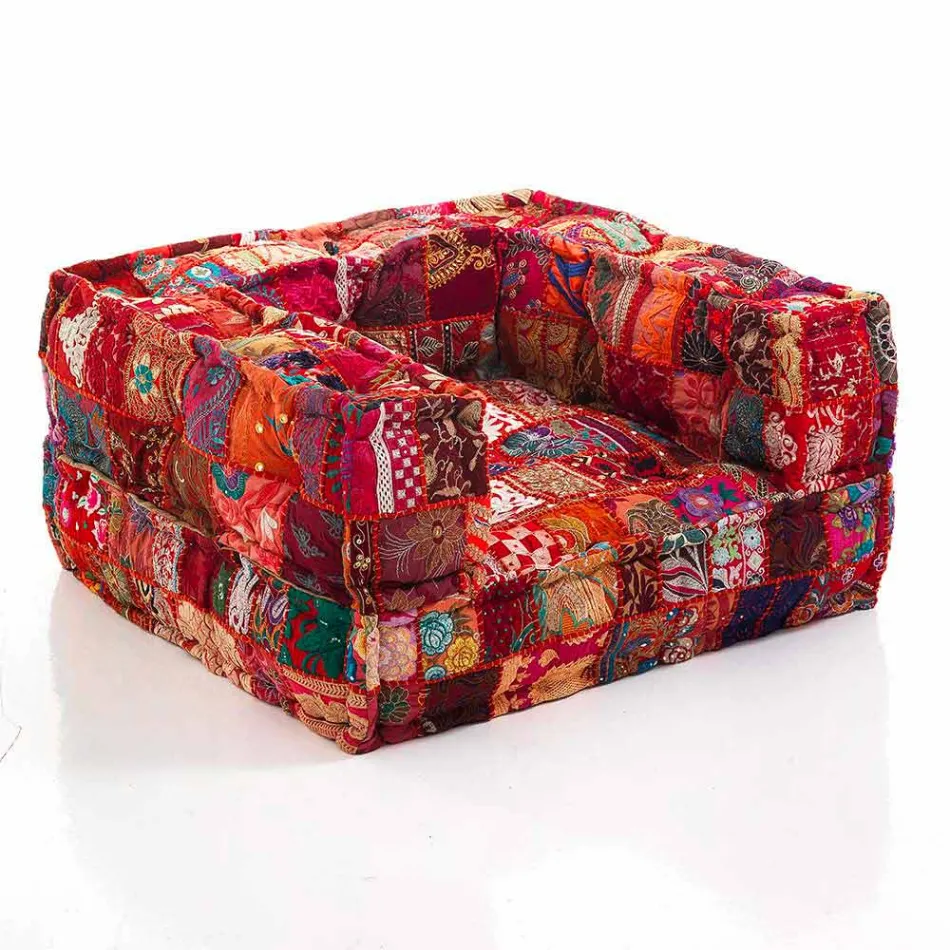 Ethnic Lounge Armchair in Patchwork Fabric and Velvet - Fiber Viadurini