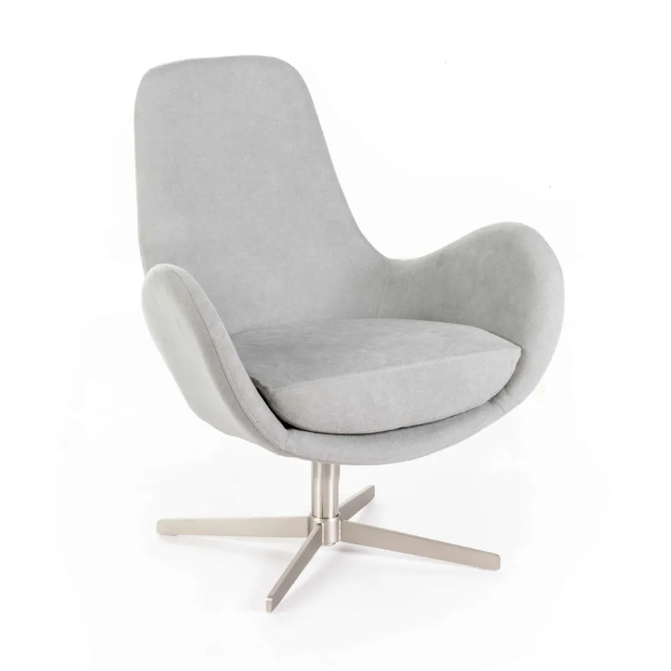 Swivel Armchair with Metal Base and Fabric Seat - Sereno Viadurini