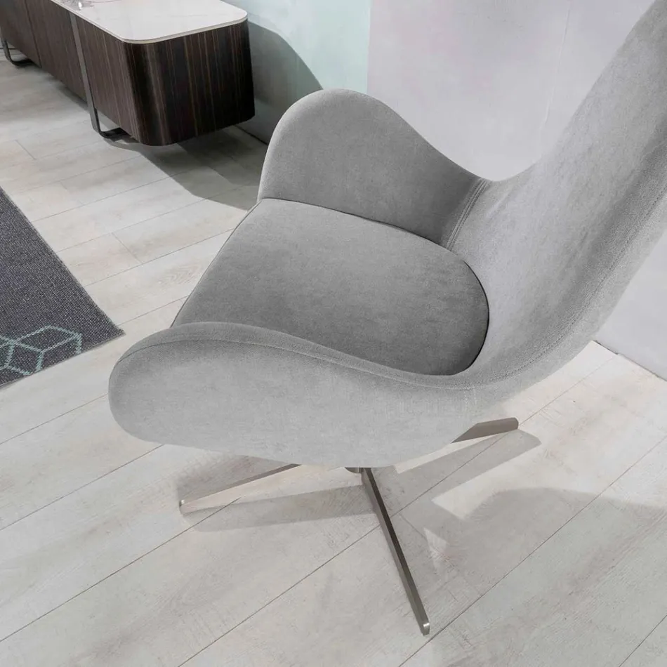 Swivel Armchair with Metal Base and Fabric Seat - Sereno Viadurini
