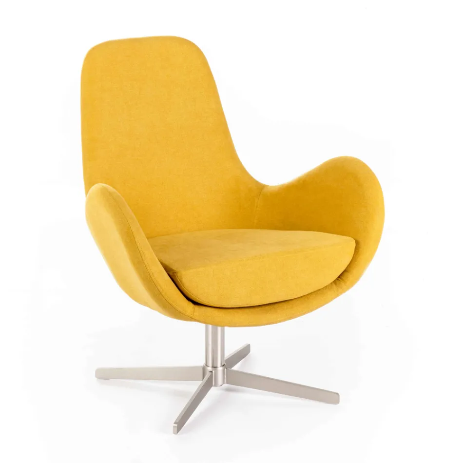 Swivel Armchair with Metal Base and Fabric Seat - Sereno Viadurini
