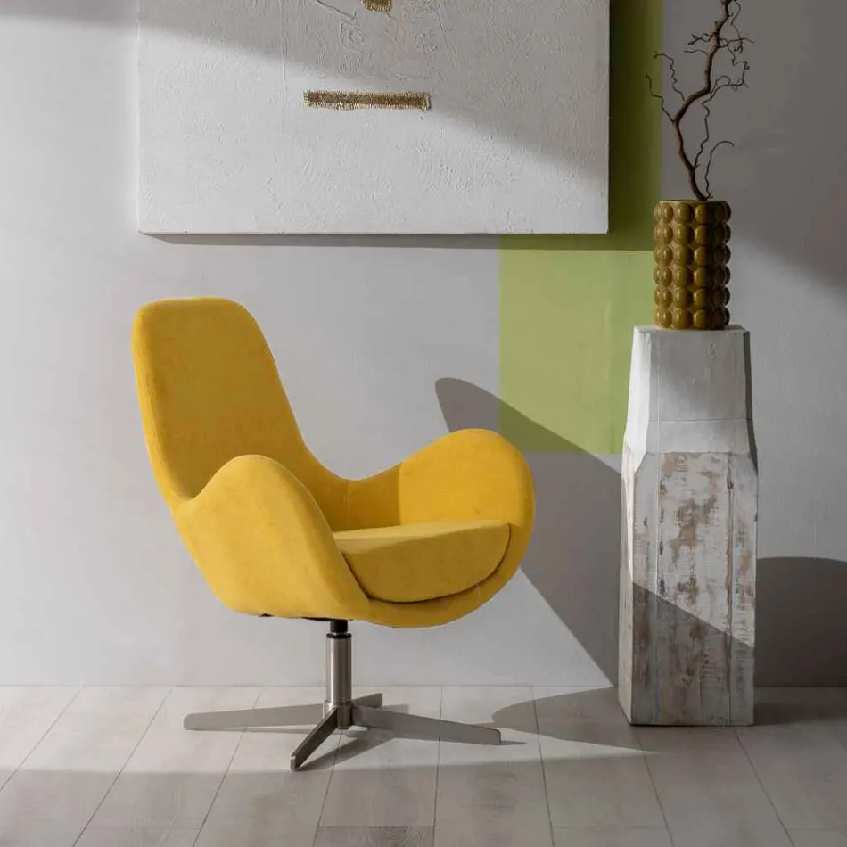 Swivel Armchair with Metal Base and Fabric Seat - Sereno Viadurini