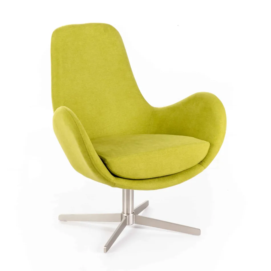 Swivel Armchair with Metal Base and Fabric Seat - Sereno Viadurini