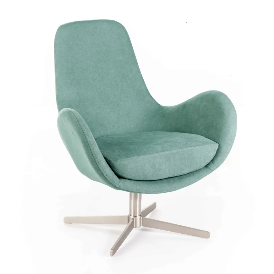 Swivel Armchair with Metal Base and Fabric Seat - Sereno Viadurini