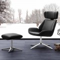 Modern swivel armchair with pouf in eco-leather and aluminum Amalfi