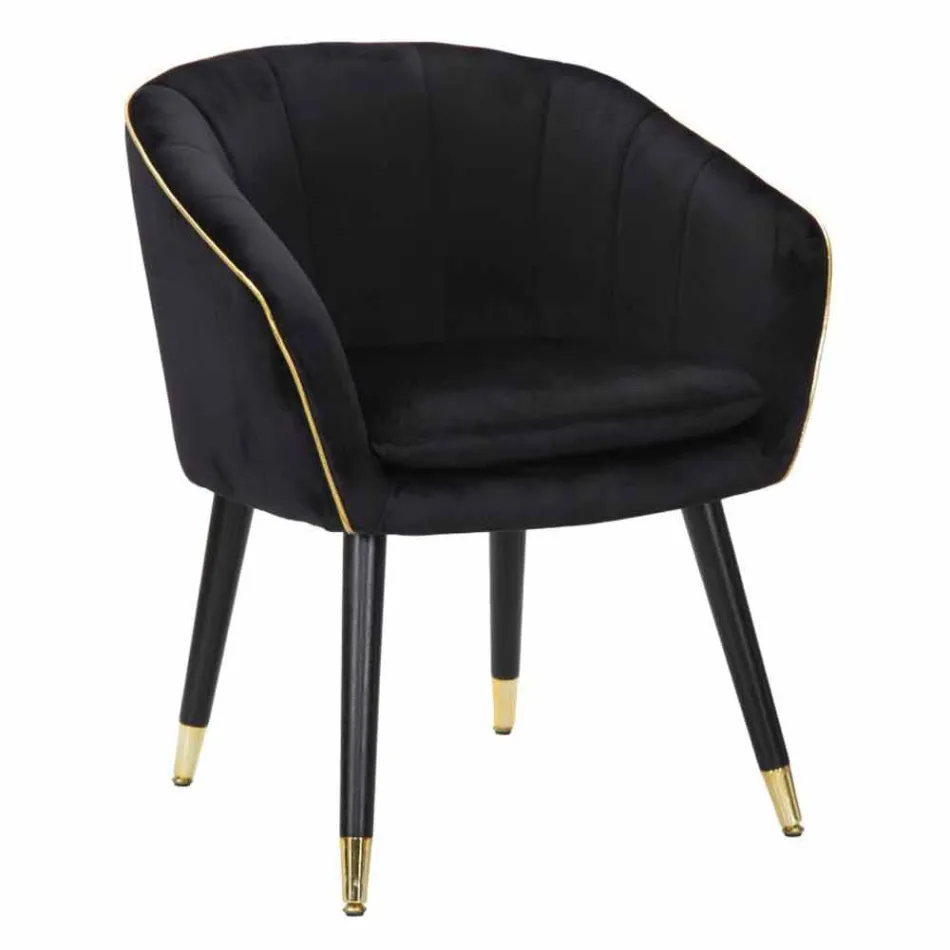 Upholstered Armchair in Wood and Fabric of Modern Design - Maddy Viadurini