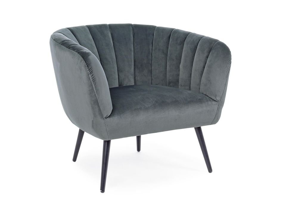 Armchair in Steel and Gray or Blue Velvet Scandinavian Design - Hilary