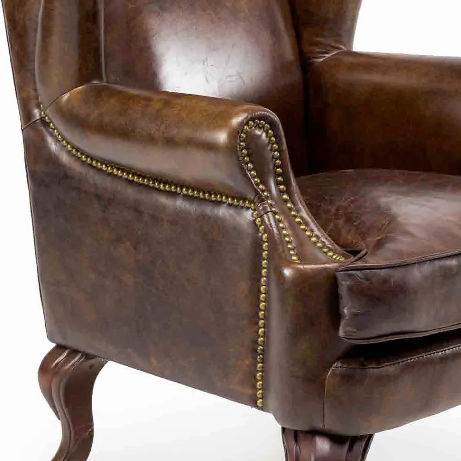 Living Room Vintage Leather Armchair Aged Effect - Stamp Viadurini