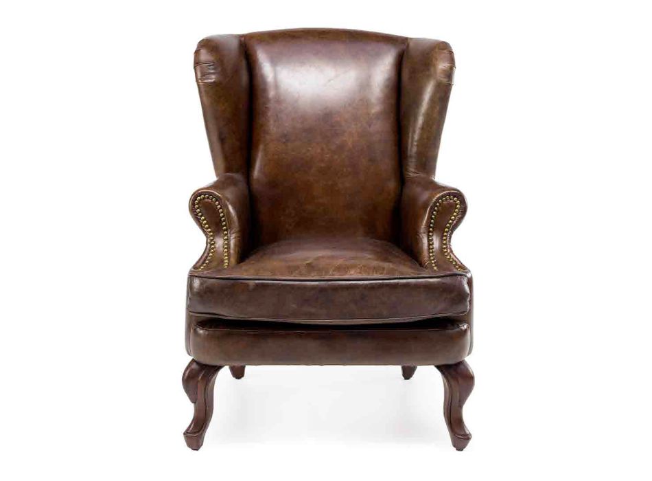 Living Room Vintage Leather Armchair Aged Effect - Stamp Viadurini