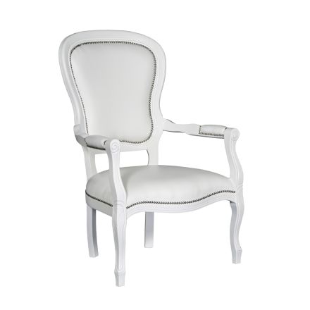 Armchair in White Faux Leather and Structure in White Lacquered Wood Made in Italy - Onyx Viadurini