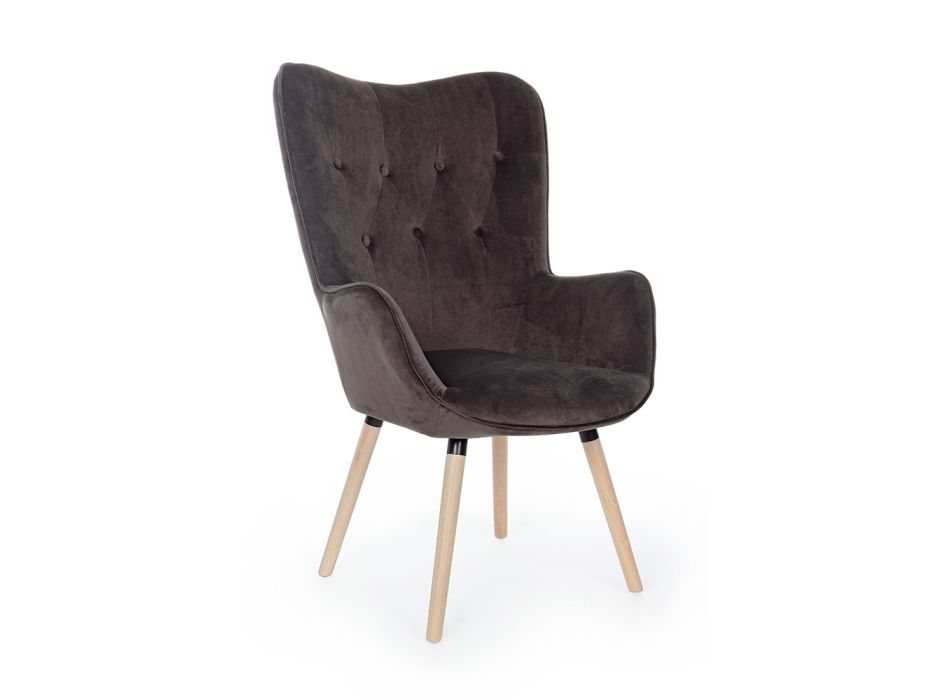 Design Armchair in Beech Wood and Green or Gray Velvet - Gilly Viadurini