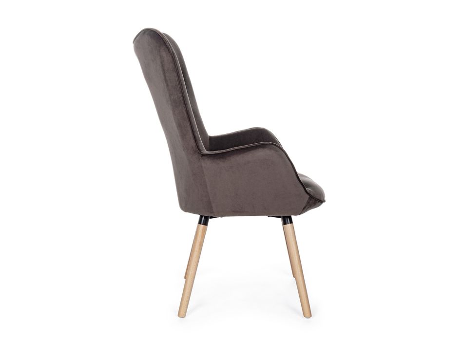 Design Armchair in Beech Wood and Green or Gray Velvet - Gilly Viadurini