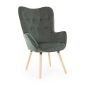 Design Armchair in Beech Wood and Green or Gray Velvet - Gilly
